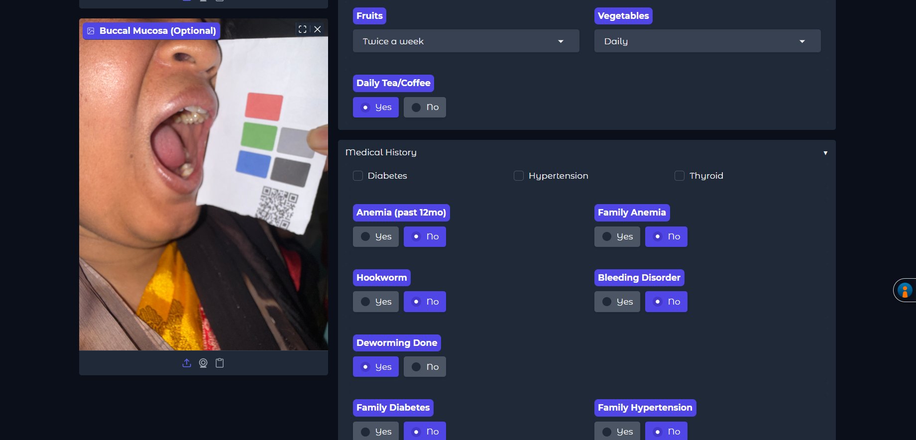 Buccal mucosa capture and medical history